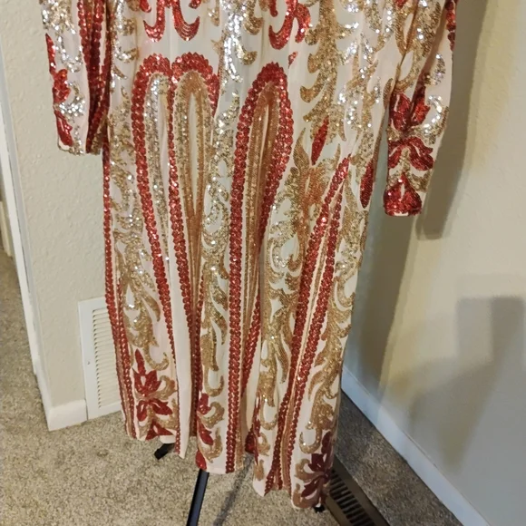 Southern Fried Chics Women's Size XXXL Red & Gold Sequin Duster Kimono - Picture 6 of 8